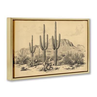 Cadre flottant Cactus Desert Vintage Landscape, par Petal Prints Design