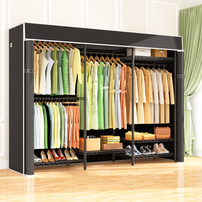 E13C Heavy Duty Clothes Rack with Cover, Loads 950 lbs, Garment Rack for Hanging Clothes, Clothing Storage With 8 Tiers Adjustable Metal, 63" W x 16" D x 77" H