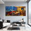 Ensemble de 3 tableaux sur toile tendue représentant des vagues de l'océan et des iris, dans le style de Van Gogh.-456710639