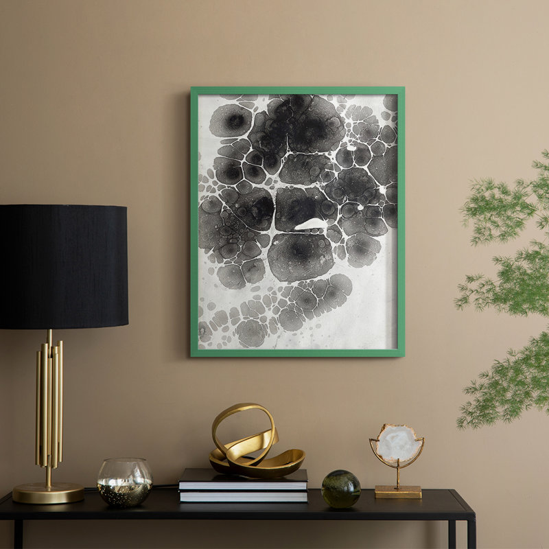 Marbling XII Framed Print - Solid Wood, Green, 21" H x 17" W