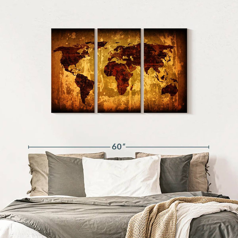 Carte du monde rétro, reproduction d'art sur toile, H 28 po x l 45 po x P 1,25 po
