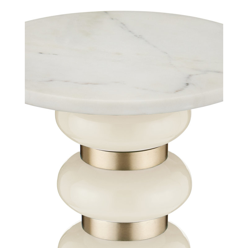 Lambent Marble Pedestal End Table, Peach, Brushed Brass