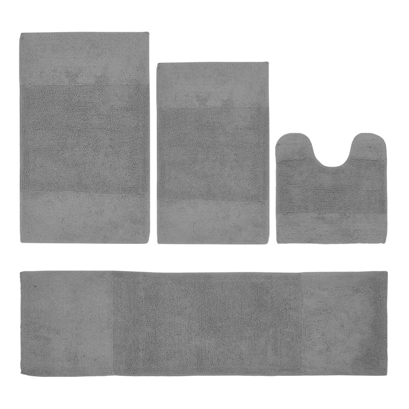 Ensemble de tapis pour salle de bain 100% coton 2155 GSM de qualité supérieure Granada, certifié OEKO-TEX®, envers en latex antidérapant, touffeté moelleux, super absorbant et lavable à la machine pour salle de bain, douche, baignoire et meuble-lavabo, gris