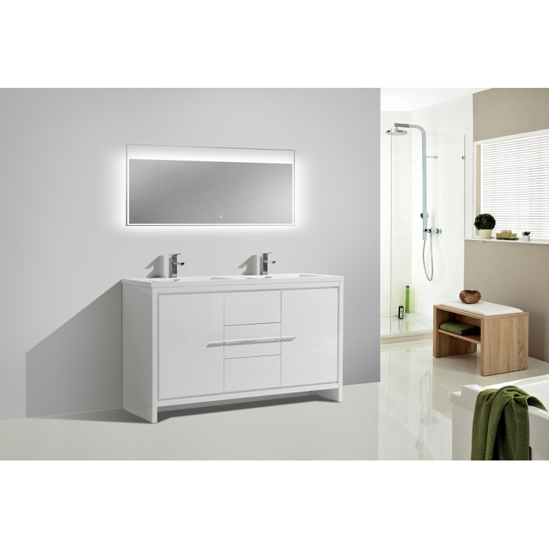 Ensemble de meuble-lavabo double 59 po Lefebvre, Blanc brillant