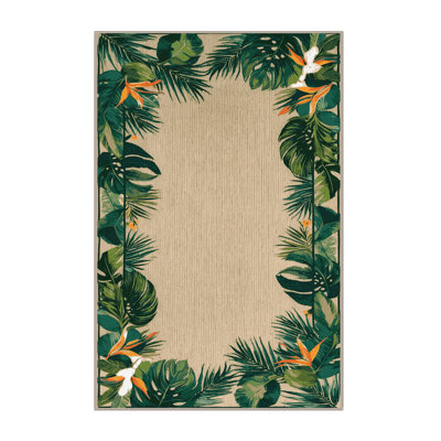 Washable Tropical Border Coastal Area Rug