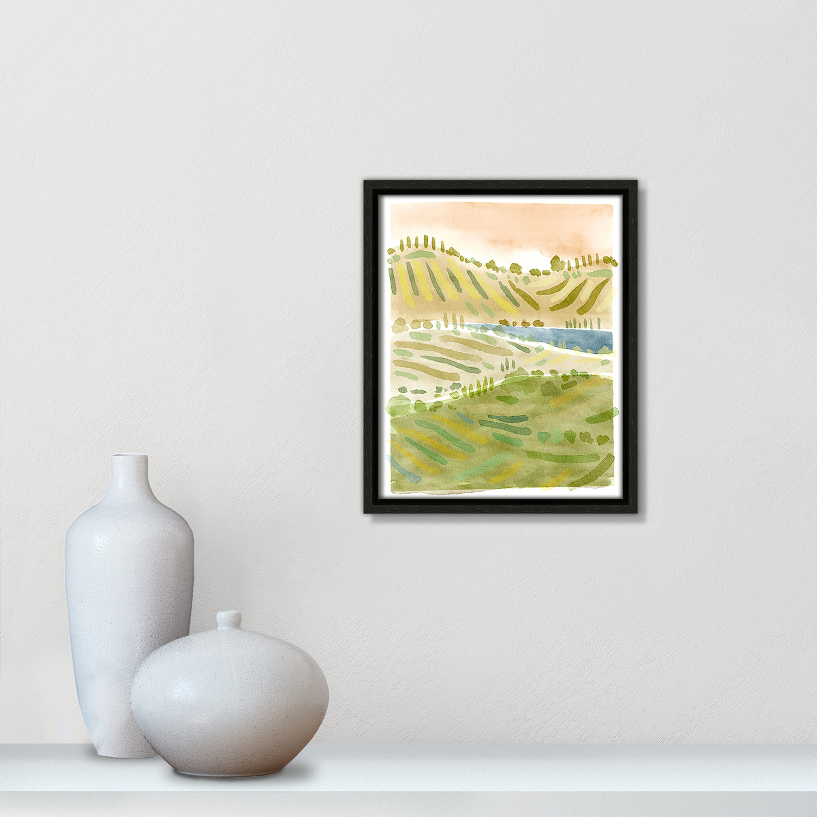 Tuscan Countryside Print by Leah Straatsma, Espresso Floater Framed Canvas, No Mat, 11.5" H x 9.5" W x 2" D