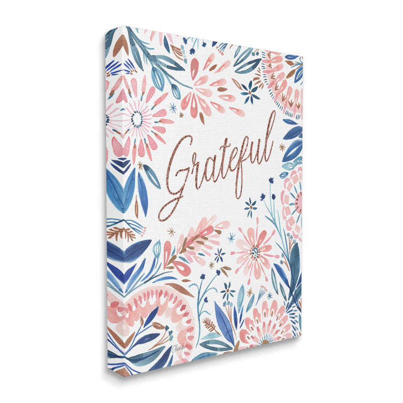 «Grateful Pink Floral Blossoms Floater», art mural sur toile par Cherish Flieder, H 20 po x l 16 po x P 1,5 po, Toile tendue