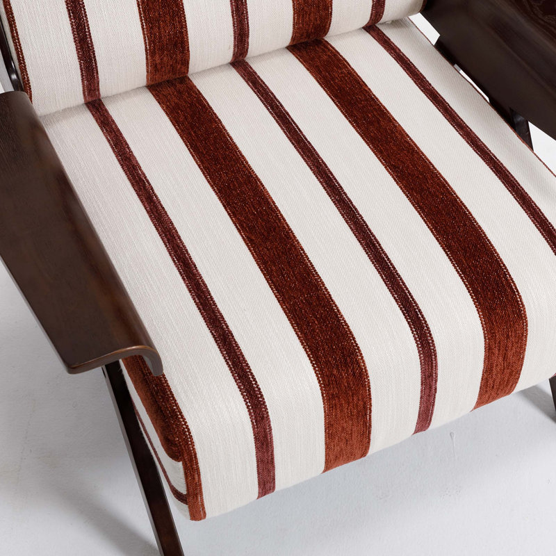Fauteuil moderne avec accoudoirs élargis et structure en bois massif, Blanc/rouge