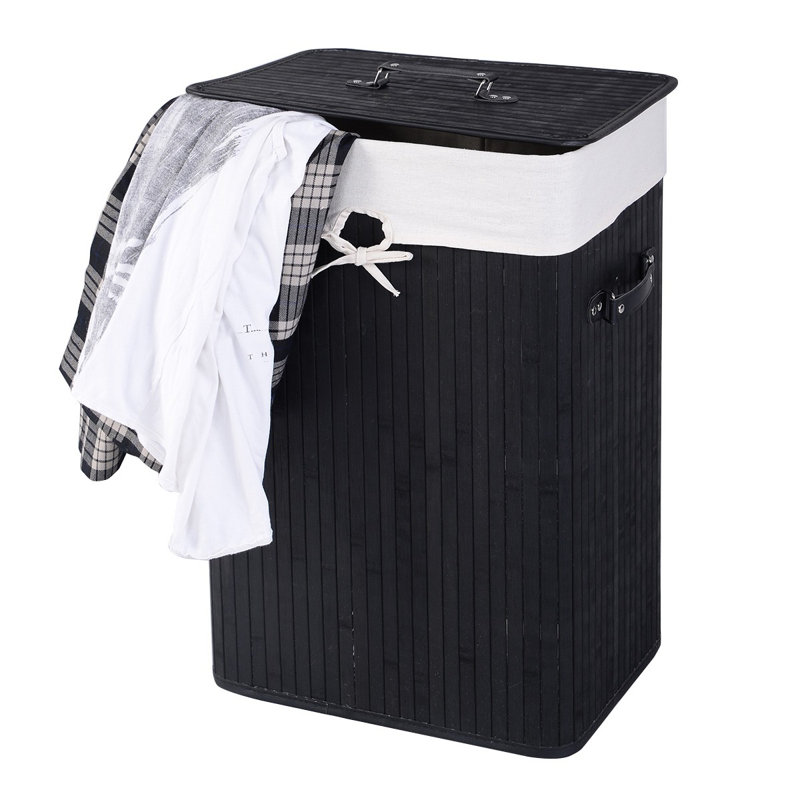 Bamboo Laundry Hamper with Handles, Black