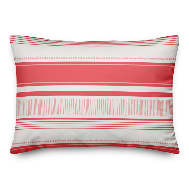 Coussin lombaire d’intérieur/d’extérieur à rayures abstraites abstraites , Polyester / Bourre en polyester, Blanc / rouge