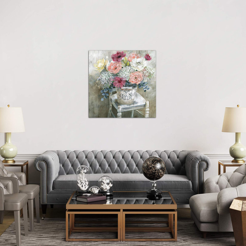 Quaint Cottage Bouquet - Wrapped Canvas Painting, 45.72 cm H x 45.72 cm W x 1.91 cm D