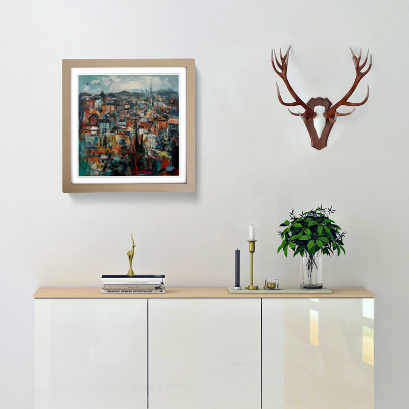 City Of Belfast Abstract Expressionism No.2 - Single Picture Frame Print on Wood, Oak