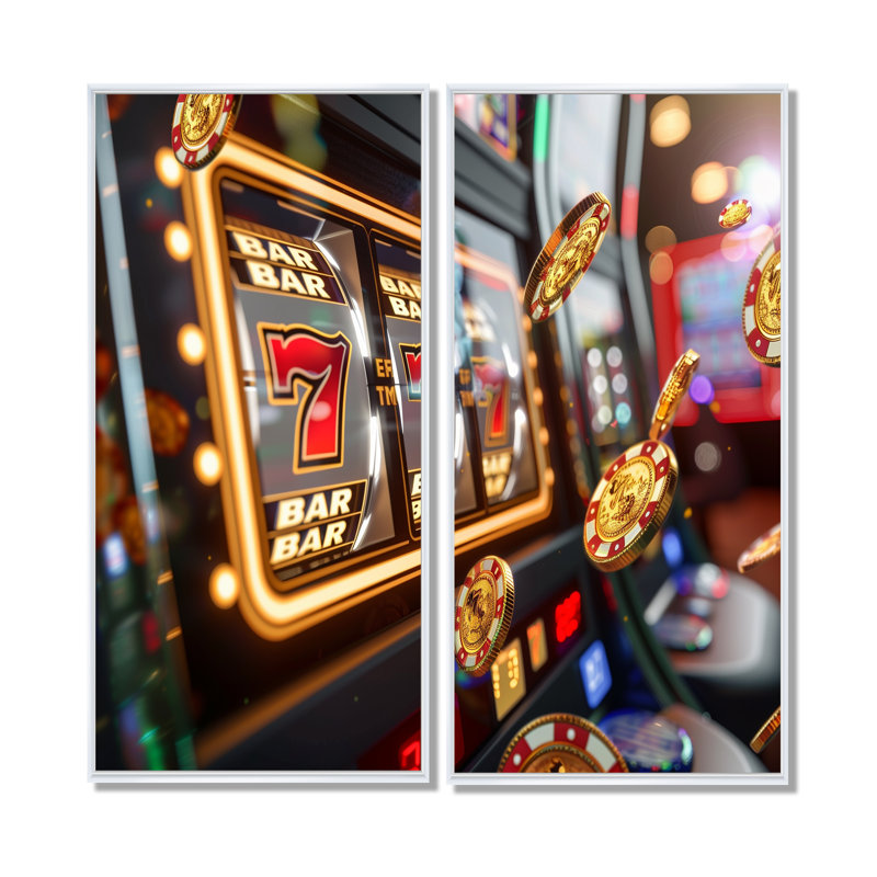 Machine à sous Jackpot Winner III - Art mural doré 2 pièces, 20" H x 24" W, Impression encadrée flottante, White