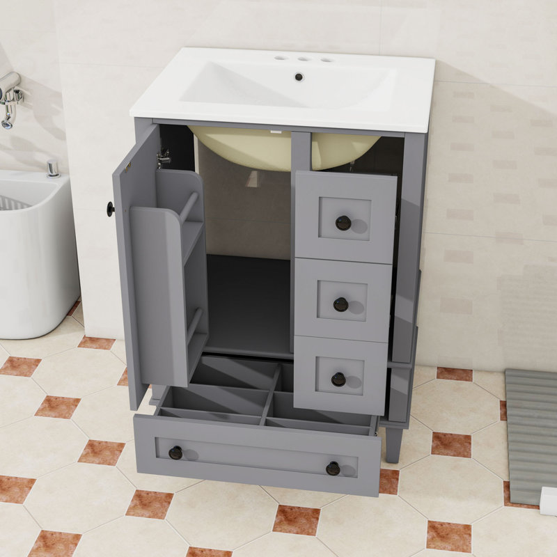 Meuble-lavabo autoportant moderne avec lavabo en céramique durable, rangement spacieux et tiroirs à fermeture en douceur