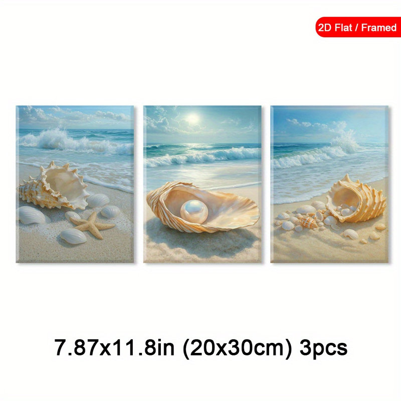 Impression sur toile 3 pièces Coastal Shell, 24 * 16 pouces 3 pièces