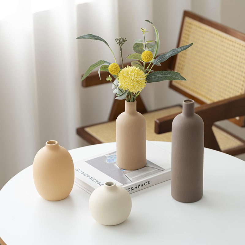 Vase en céramique moderne 4 pièces, Brun / pêche / blanc