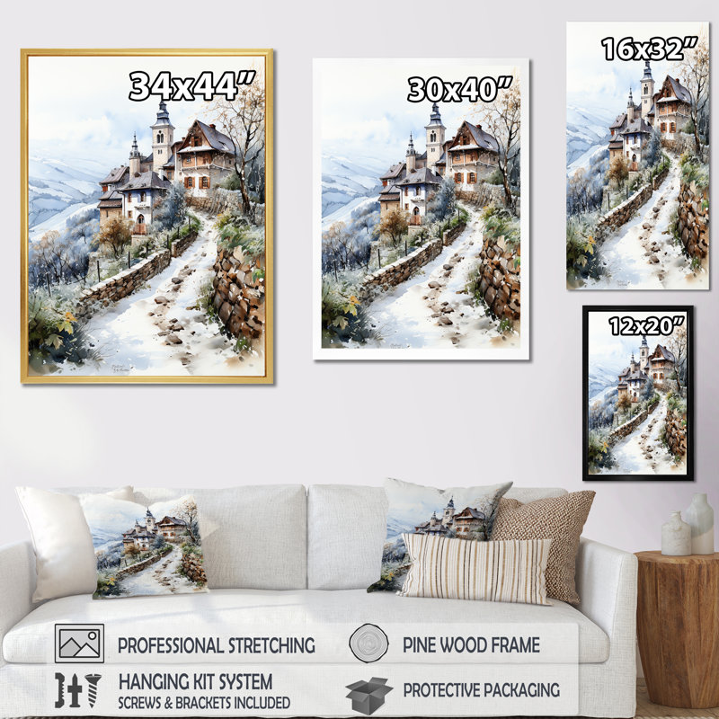 " Vineyard Winter Scenery III ", Black Floater Framed, 44" H x 34" W
