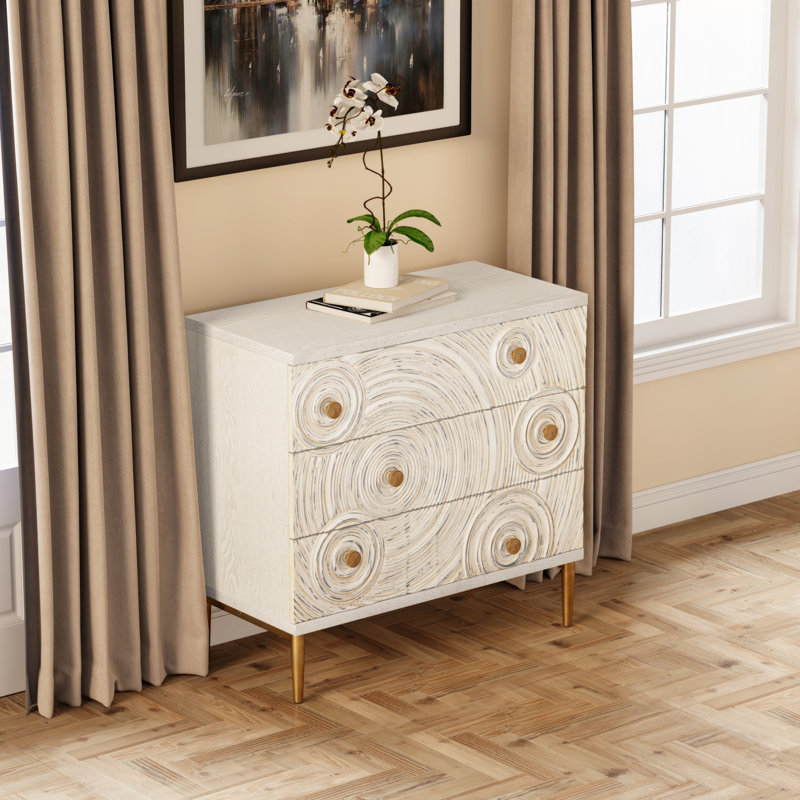 Commode 3 tiroirs Bahtie Farmhouse, Blanc