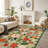Green Floral Machine Washable Area Rug with Non-Slip Backing-1424180711