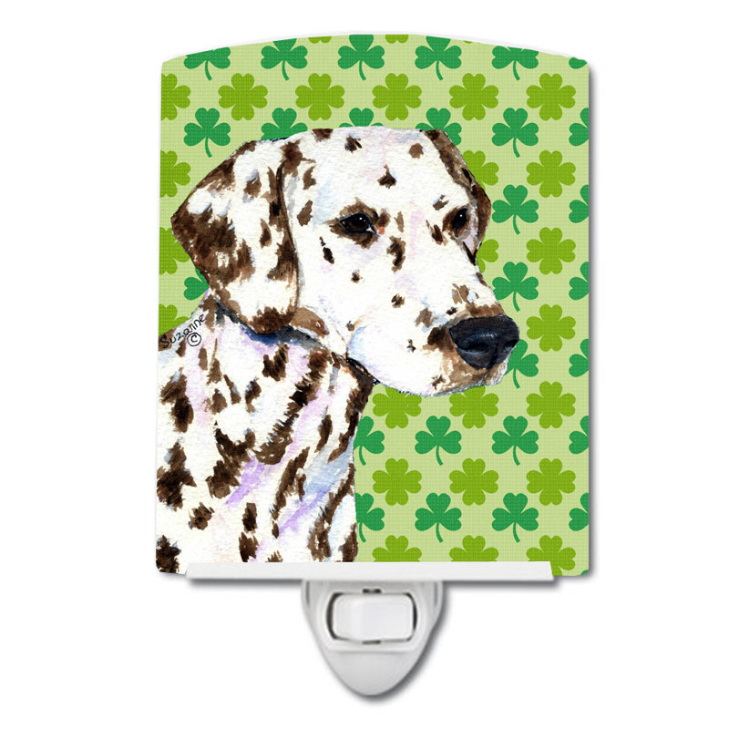 Éclairage de nuit en céramique akita trèfle St. Patrick's Day, Dalmatien brun