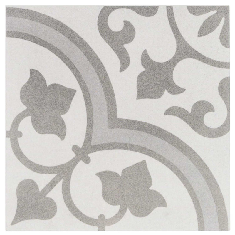 Cascais 9x9 Matte Porcelain Tile, Silver Ornate