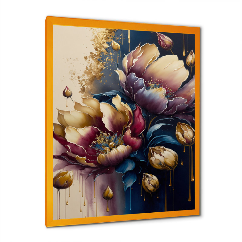 Birchley Night Shade Tulip Design III - reproduction sur toile, H 32 po x l 16 po x P 1 po, Encadrement doré
