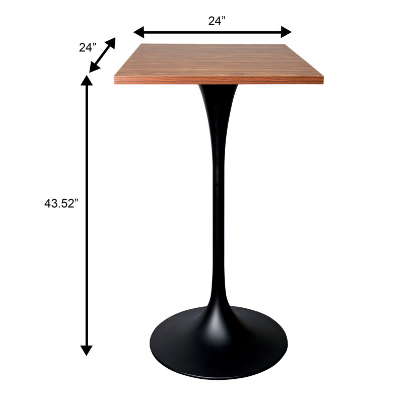 Travis 24" Square Bar Height Table With MDF Top And Stainless Steel Pedestal Base - Dining Table For Modern Home And Kitchen