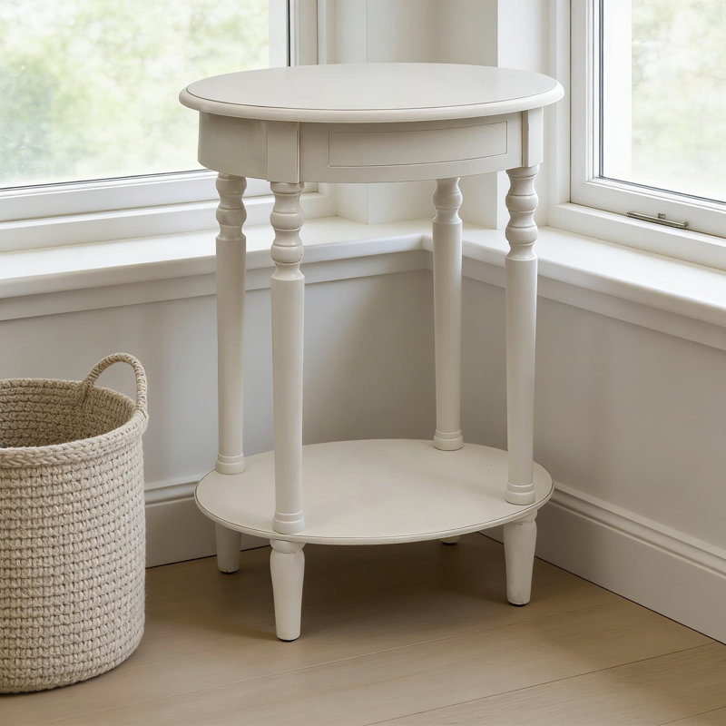 Table d'appoint simplifiée ovale avec tablette de rangement, table d'appoint en bois peu encombrante pour le salon, la chambre à coucher ou le vestibule