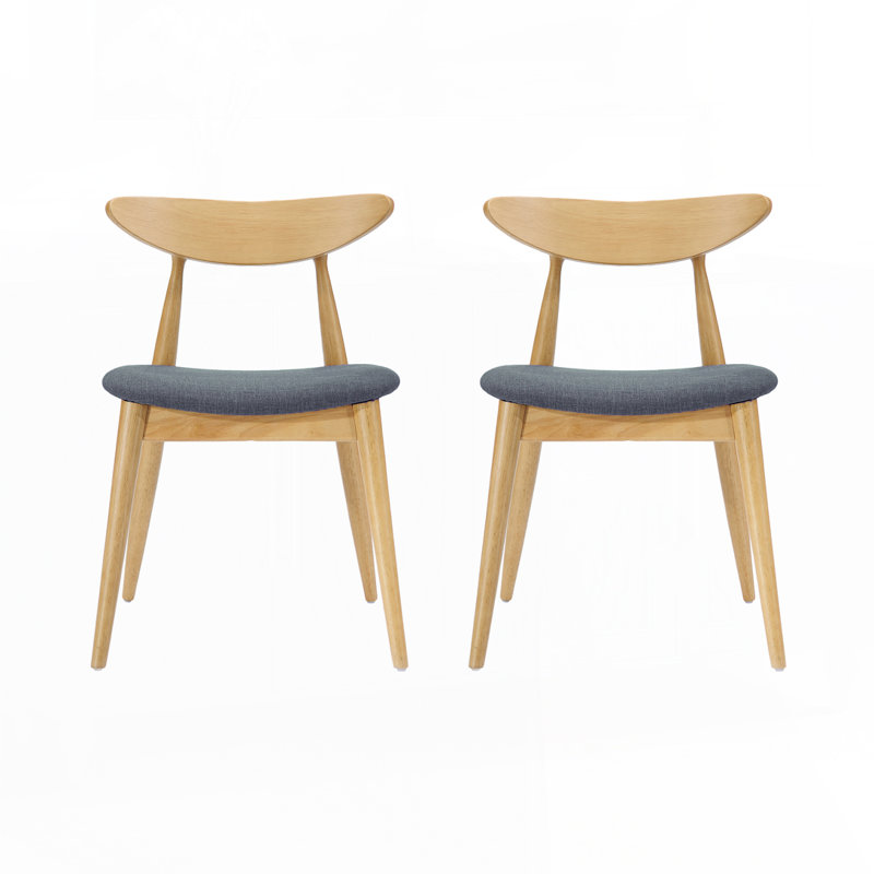 Ensemble de chaises de salle à manger rétro en bois d'hévéa avec dossier ergonomique, ensemble de 2, Naturel et gris