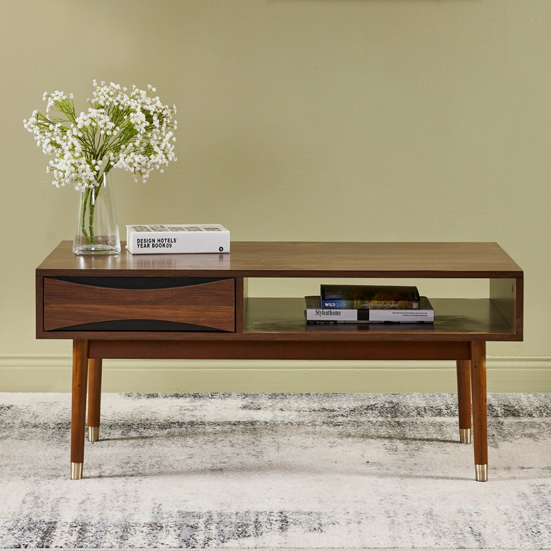 Sabornton 40" Wooden Coffee Table with Drawer, Walnut