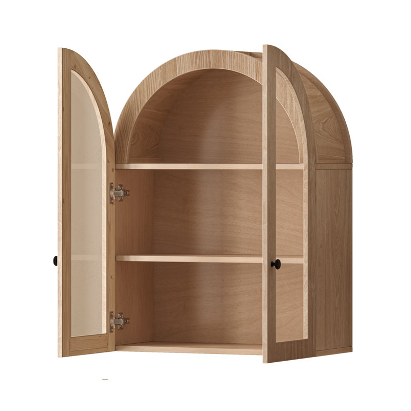 Armoire murale cintrée avec portes vitrées, Light Brown
