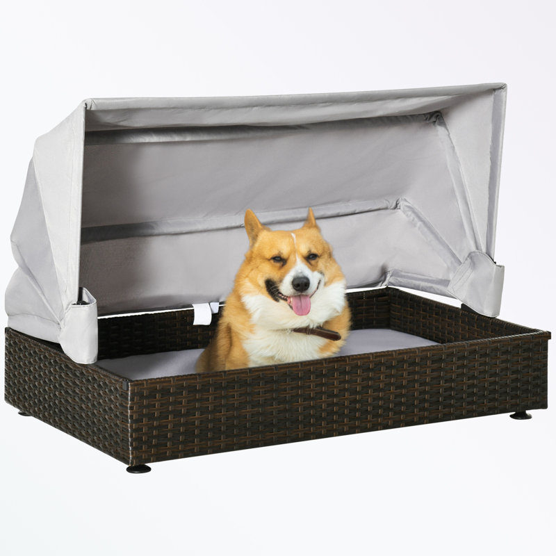 Lit pour chien en rotin avec auvent pliable