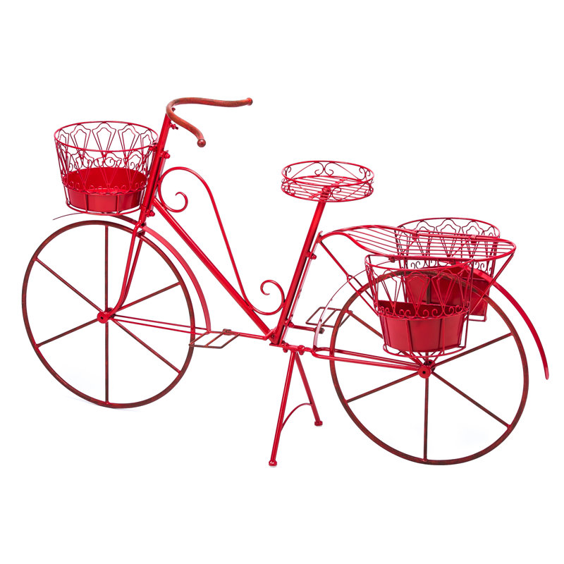 Pot de fleurs extérieur en métal rouge avec plusieurs porte-pots