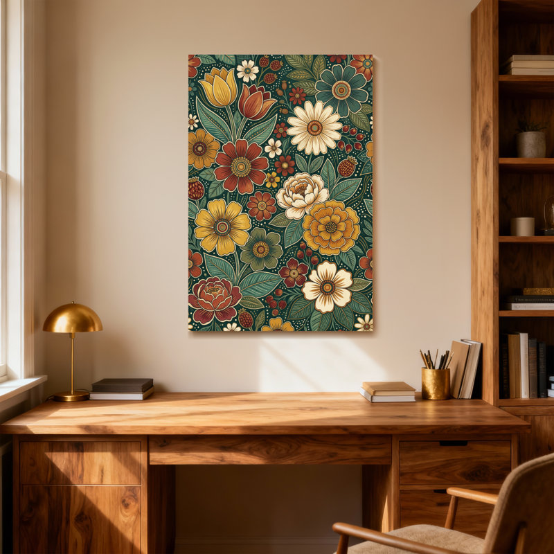 Motif floral de plantes et de fleurs aux couleurs vives et aux feuilles, H 40 po x l 28 po