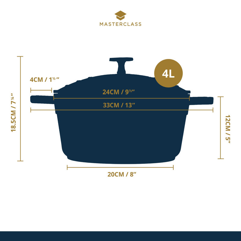 MasterClass Cast Aluminum Round Casserole, 33cm / 4L, Green Hunter