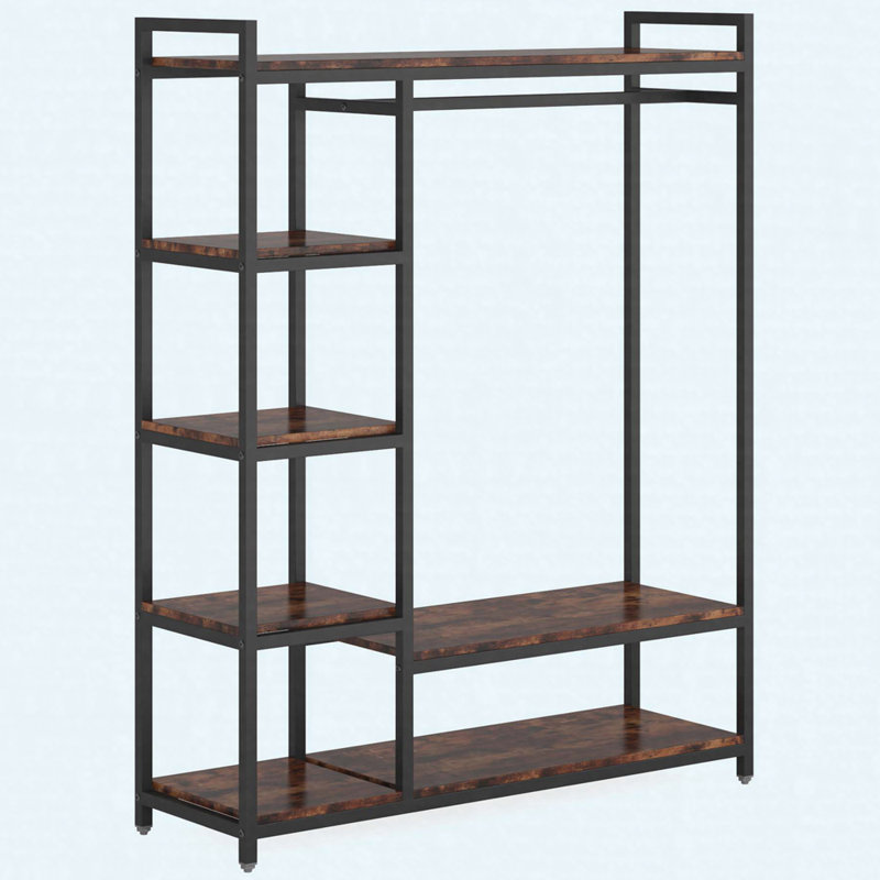 Armoire autoportante 47,24 po rustique brun avec 6 tablettes et barre de suspension
