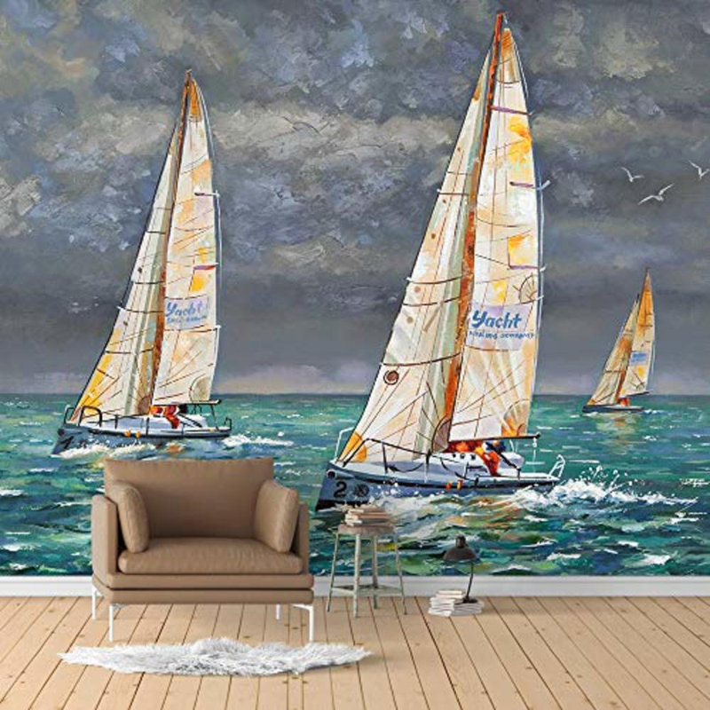 Magnifique voilier sur la mer, murale, L 66 po x l 96 po