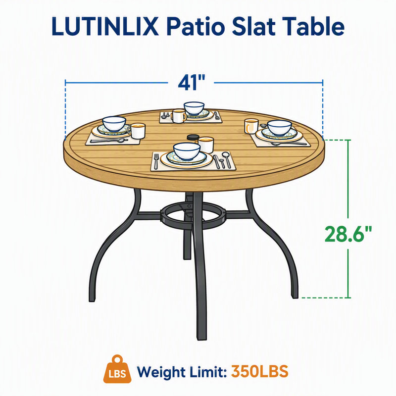 Table de salle à manger ronde de 104 cm (41 pouces) de couleur naturelle, table polyvalente monobloc pour l'intérieur et l'extérieur, idéale pour la maison, la terrasse ou le balcon.