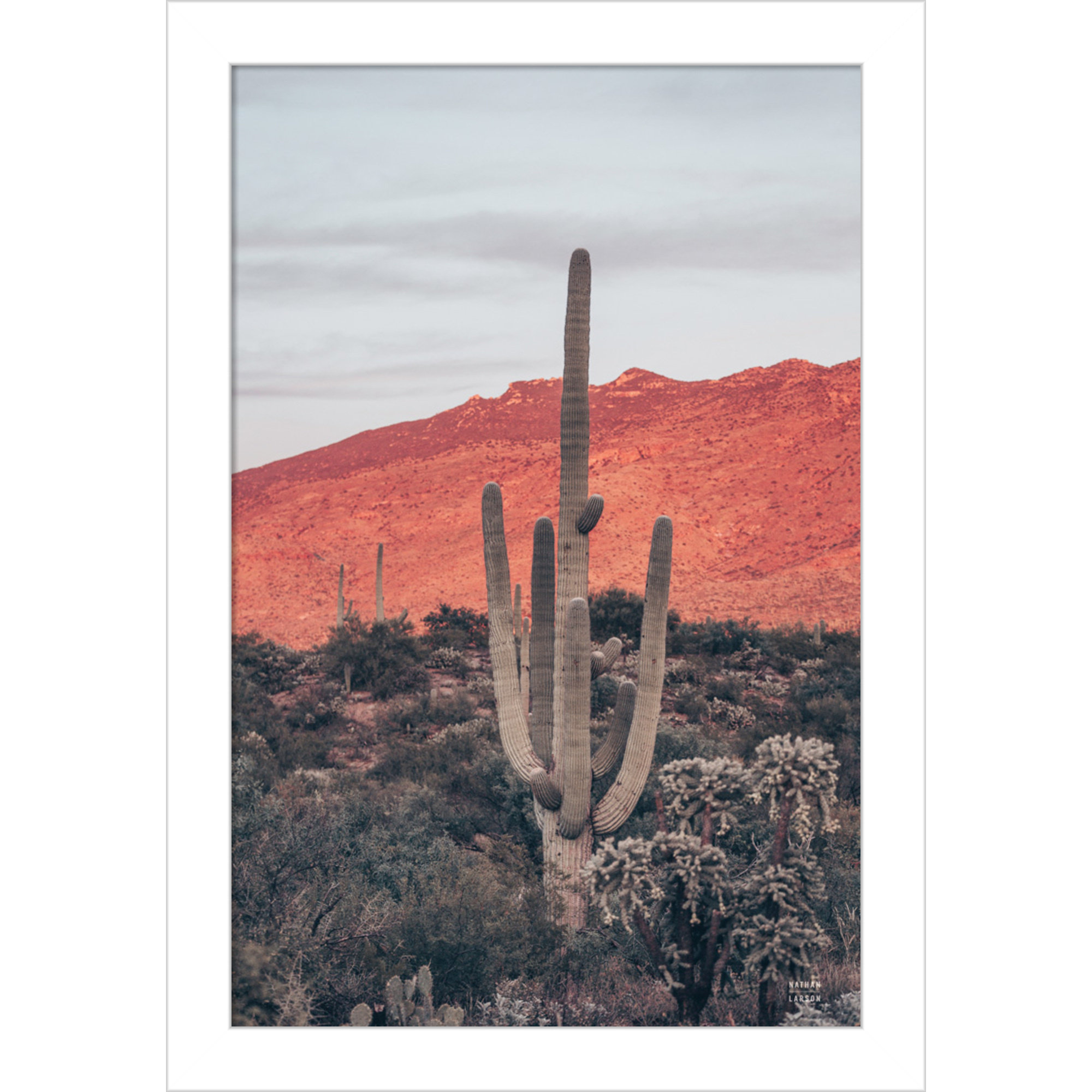 Sunsets And Saguaros by Nathan Larson, 13" H x 9" W x 1" D, White