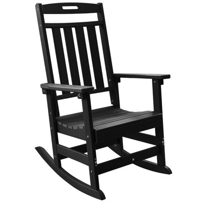 3-Piece Outdoor Rocking Chair Set, 2 HDPE Porch Rockers With Side Table, All-Weather Patio Conversation Set