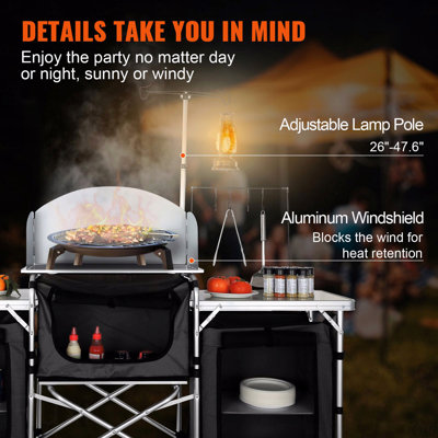 Table de camping pour la cuisine, table de cuisson extérieure pliante avec sac de rangement, armoire de cuisine en aluminium 3 et pare-brise amovible
