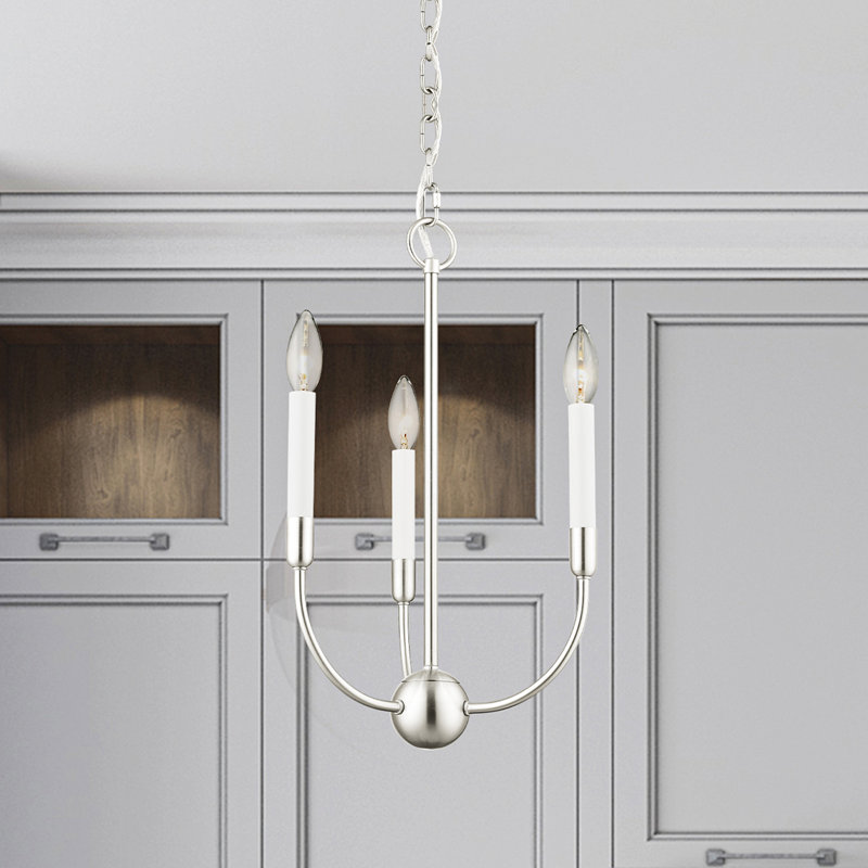 Lustre traditionnel / classique à 3 lumières de style bougie Balmers, Nickel brossé