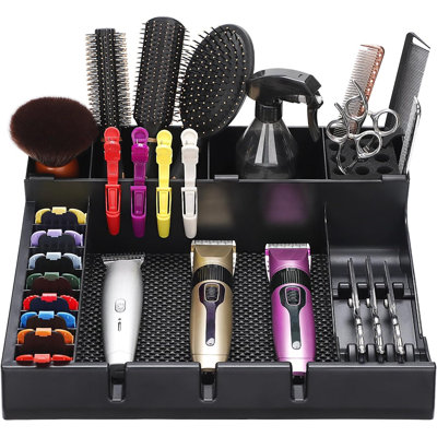 Large Barber Station Organizer for Corded Clippers & Guards | Barber Clipper Tray Anti-slip Hair Trimmer Holder, Detachable Hairdressing Tool Holder, Salon Haircut Supplies Storage Case