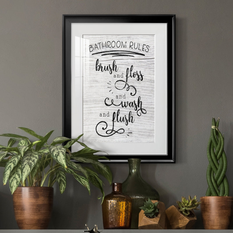" Bathroom Rules ", Black, 18.5" H x 24.5" W x 1.5" D