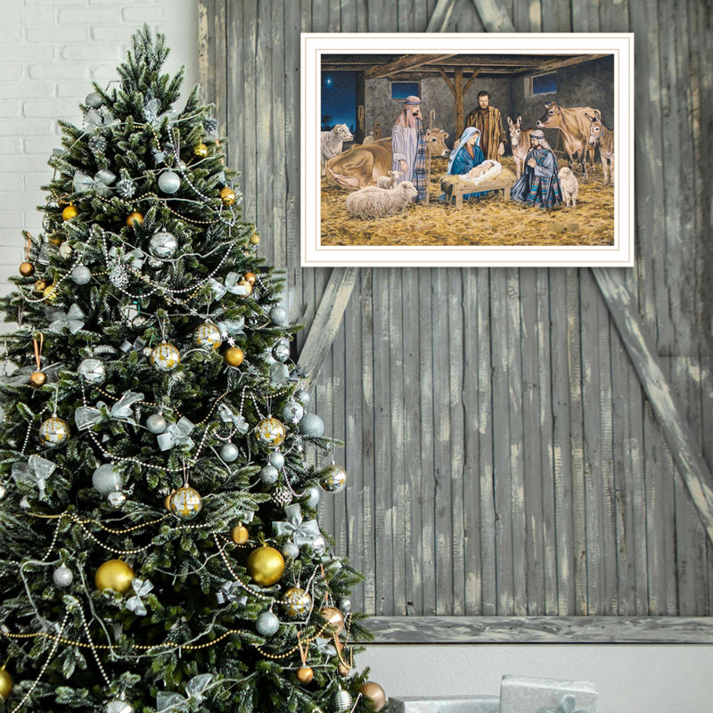 Décoration murale élégante: reproduction de crèche de Noël. Matériaux, 30 po x 21 po x 1 po, bois et papier, art de la chambre à coucher multicolore