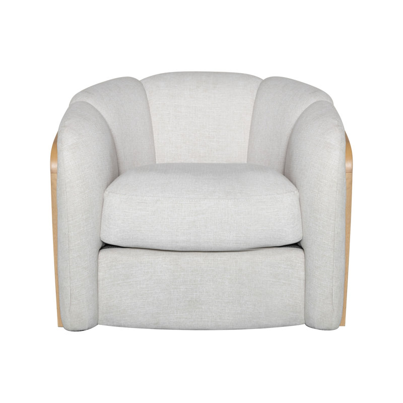  Fauteuil pivotant en tissu blanc cassé et rotin