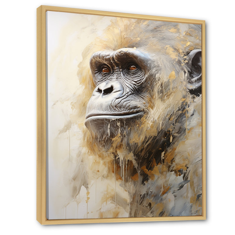 Portrait de gorille beige III sur toile, Cadre naturel flottant, 32" H x 24" W