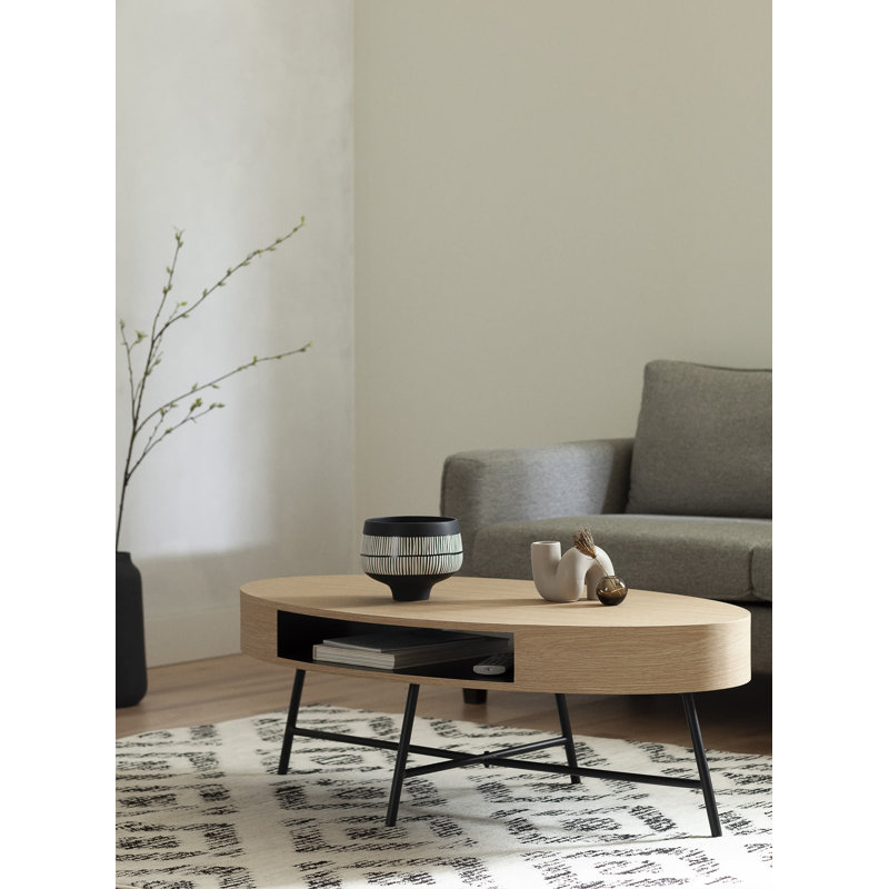Pale Oak Oval Coffee Table with Metal Legs