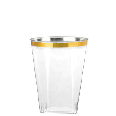 100 Pack 9oz Plastic Cups Gold Glitter with a Gold Rim - Premium
