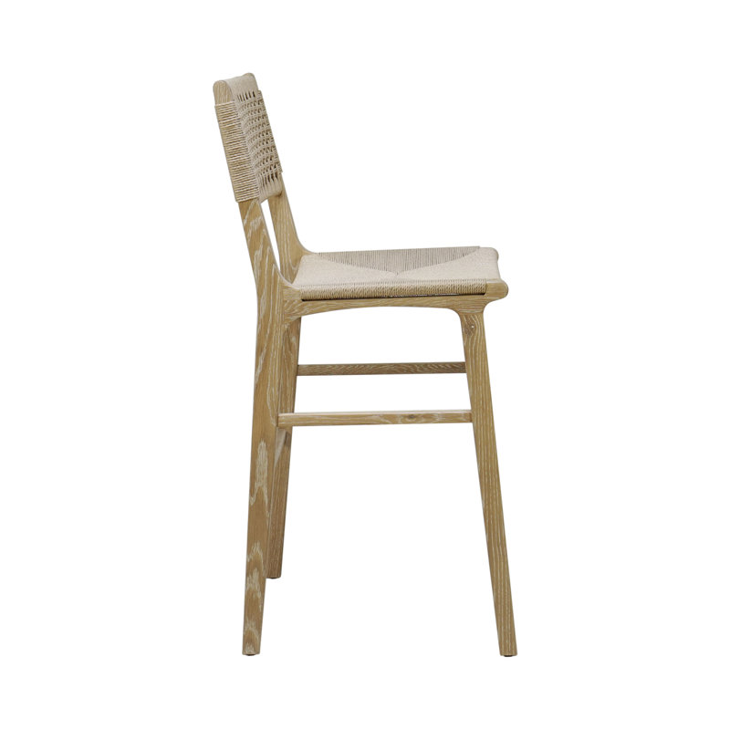 Carson Woven Back Bar Stool with Rush Seat, Cerused Oak